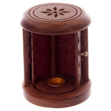 Incense Cone Burner - Barrel Sheesham Wood Carved with Door