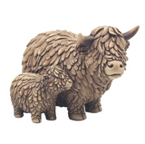 Standing Hughie Highland Cow & Calf ornament made from hand-painted resin, featuring detailed fur texture in natural brown tones – Highland cow ornament by Lesser & Pavey.