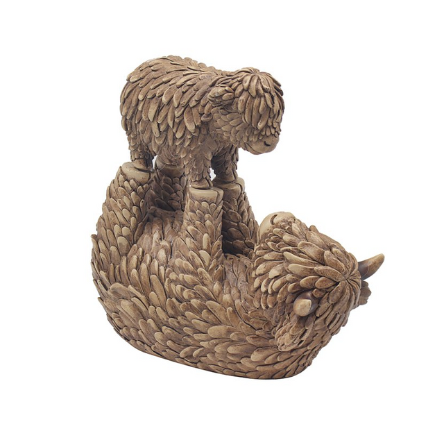 Playful Hughie Highland Cow & Calf ornament made from hand-painted resin, featuring detailed fur texture in natural brown tones – Highland cow ornament by Lesser & Pavey.