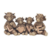 Love Hughie Highland Cow Family ornament made from hand-painted resin, featuring detailed fur texture in natural brown tones – Highland cow ornament by Lesser & Pavey.