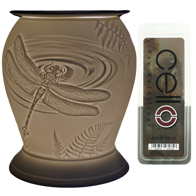 Cello Dragonfly Electric Melt Burner & Spiced Citrus Wax Medallion Set