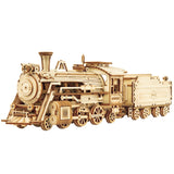 Wooden ROBOTIME ROKR Models Prime Steam Express Train MC501 on a white background