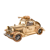 Wooden ROBOTIME Rolife Kits Vintage Car on a white background