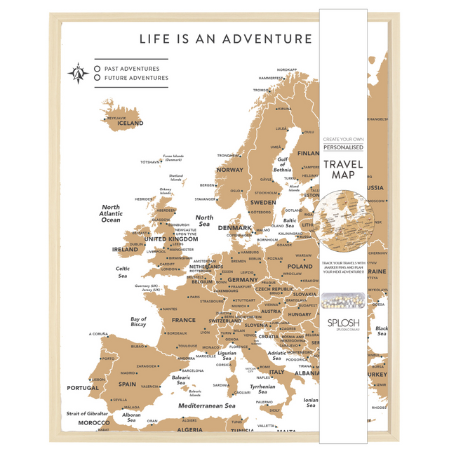 Splosh Travel Map - Europe Map - Desk - White