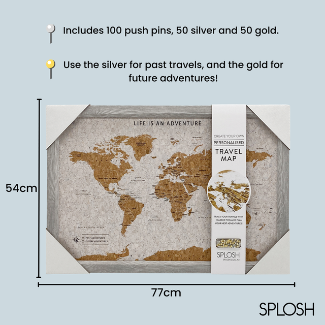 Splosh Travel Map - World Map - Medium - Grey