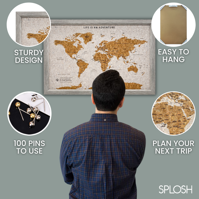 Splosh Travel Map - World Map - Medium - Grey