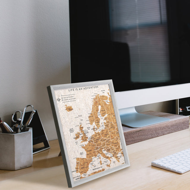 Splosh Travel Map - Europe Map - Desk - Grey