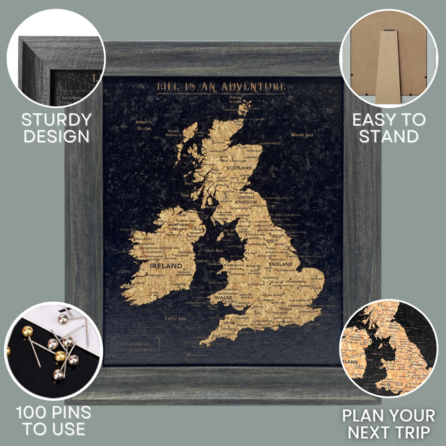 Splosh Travel Map - UK & Ireland Map - Desk - Black
