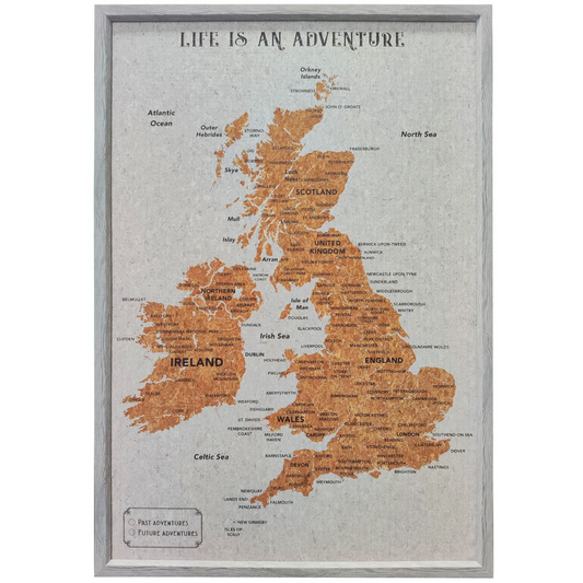 Splosh Travel Map - UK & Ireland Map - Large - Grey