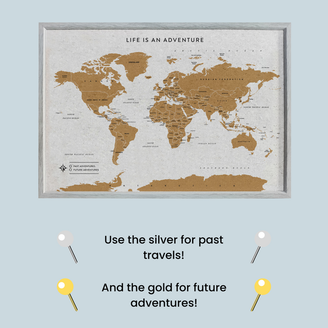 Splosh Travel Map - XL Desk World - Grey