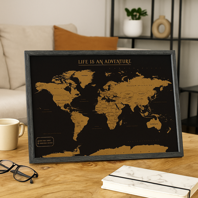 Splosh Travel Map - World Map - XL Desk - Black