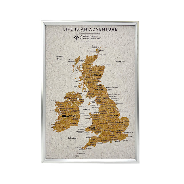 Splosh Travel Map - White UK & Ireland Map with Silver Frame