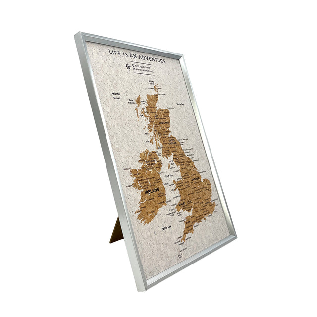 Splosh Travel Map - White UK & Ireland Map with Silver Frame
