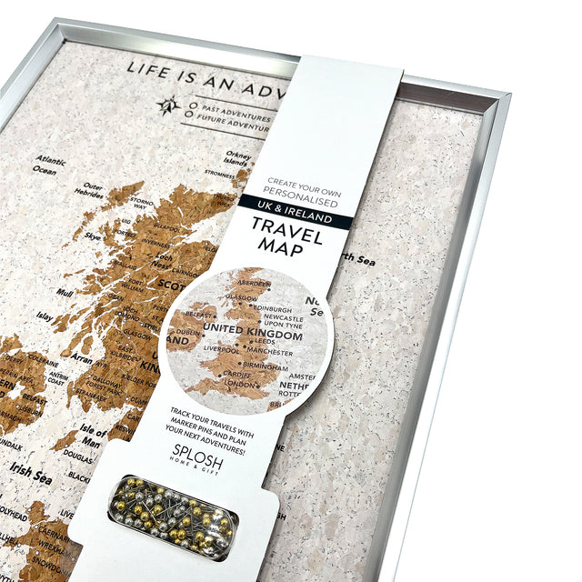 Splosh Travel Map - White UK & Ireland Map with Silver Frame