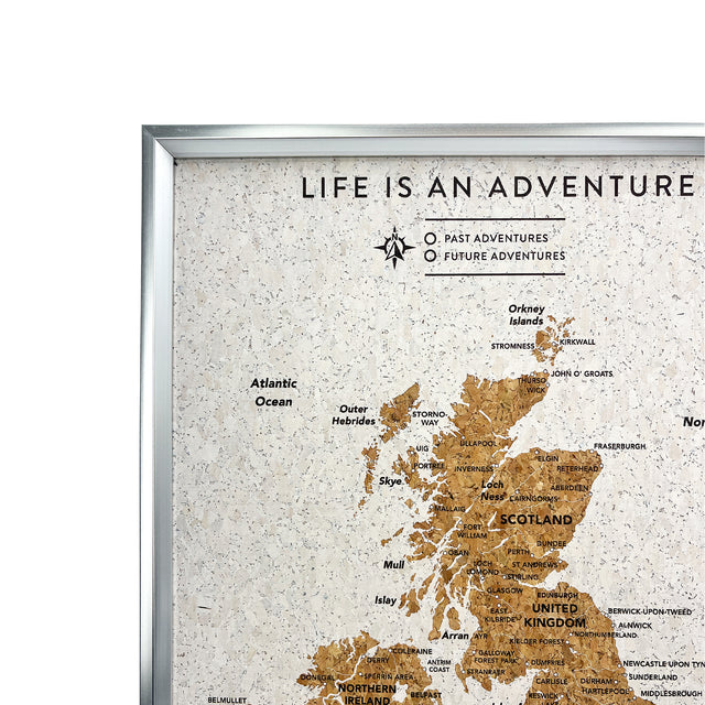 Splosh Travel Map - White UK & Ireland Map with Silver Frame