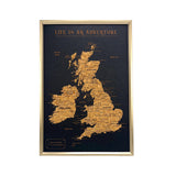 Splosh Black UK & Ireland Travel Map with Gold Frame