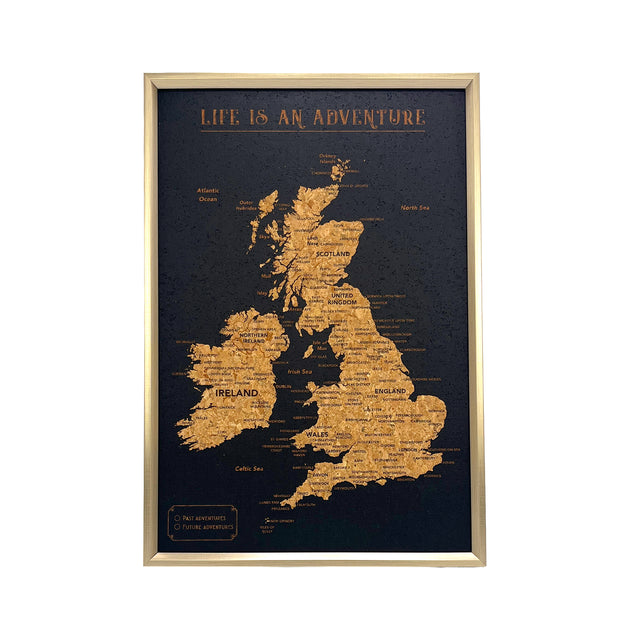 Splosh Travel Map - Black UK & Ireland Map with Gold Frame