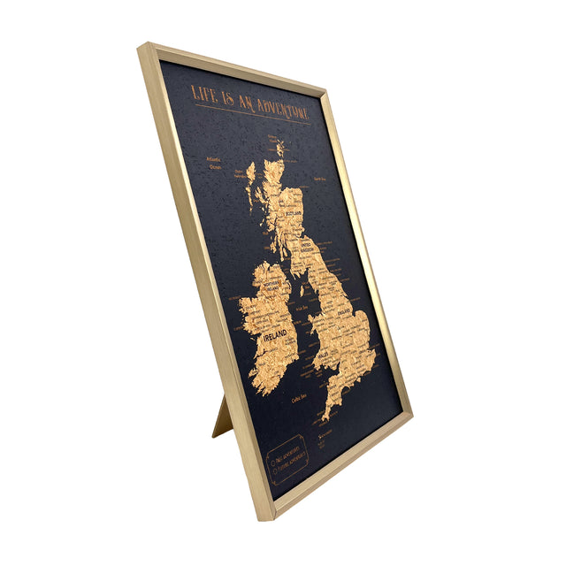 Splosh Travel Map - Black UK & Ireland Map with Gold Frame