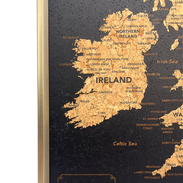 Splosh Travel Map - Black UK & Ireland Map with Gold Frame