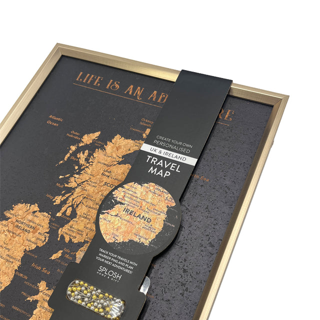 Splosh Travel Map - Black UK & Ireland Map with Gold Frame