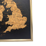 Splosh Travel Map - Black UK & Ireland Map with Gold Frame