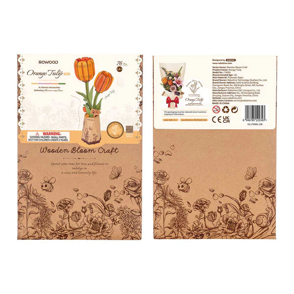 ROBOTIME Orange Tulip DIY Wooden Flower 3D Puzzle