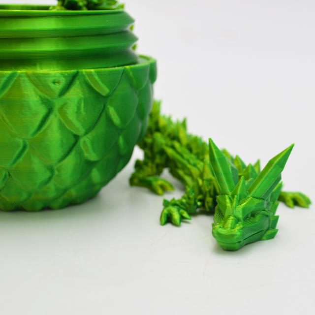 3D Printed Large Dragon & Egg - Green & Gold