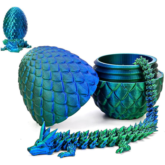 3D Printed Dragon in Egg - Blue & Green