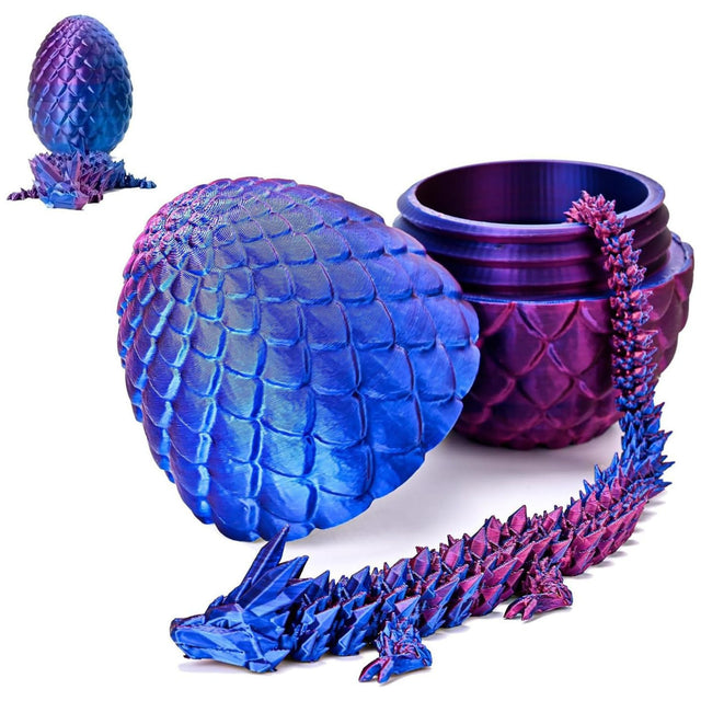 3D Printed Large Dragon & Egg - Purple & Blue