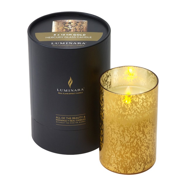 Luminara Indoor 3.0" x 5.0" Candle in Gold Mercury Glass