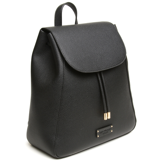 Alice Wheeler Kensington Black backpack with rope fastening, magnetic clasp and gold-toned hardware