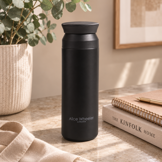 Alice Wheeler Black Metal Water Bottle for everyday use