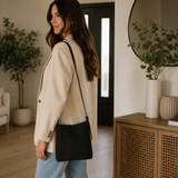 Alice Wheeler Black Mini Hobo Shoulder Bag with suede finish and branded plaque