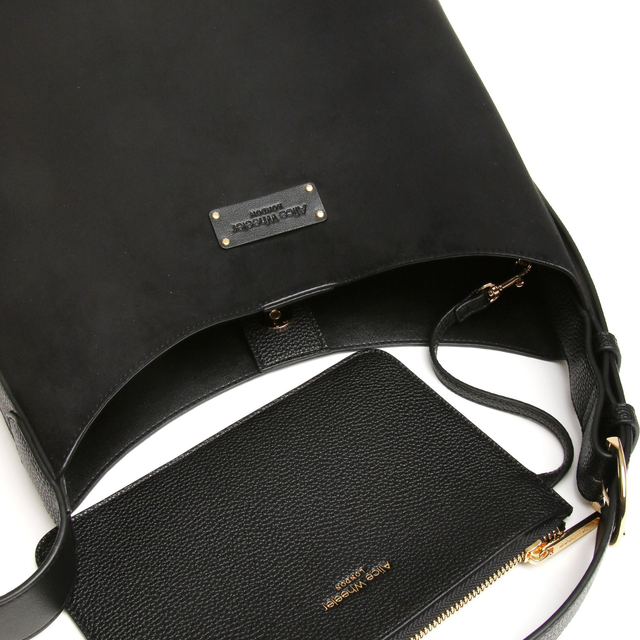 Alice Wheeler Kensington Black Bag showing suede finish and branded detailing