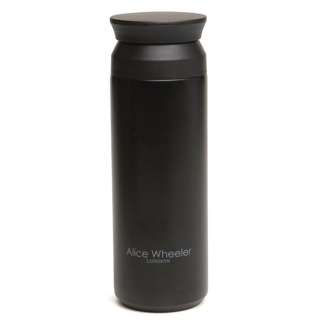 Alice Wheeler London branding on black metal water bottle