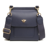 Alice Wheeler Bloomsbury Navy Crossbody Bag with gold bee detail