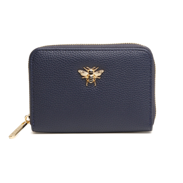 Alice Wheeler Bromley Navy Zip Around Purse with gold bee detail