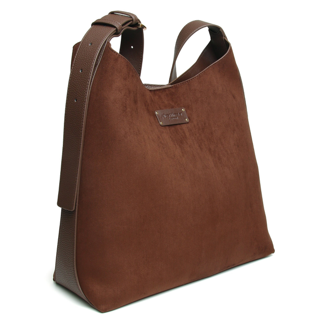 Side view of Alice Wheeler Kensington Brown Suede Shoulder Bag