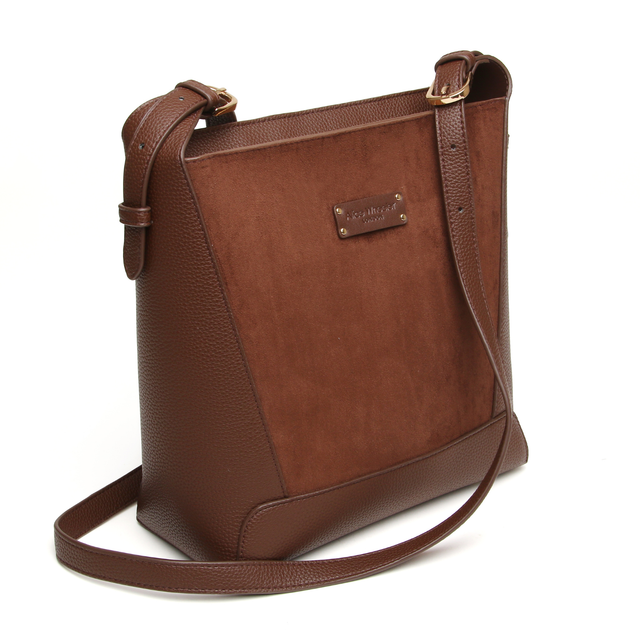 Alice Wheeler chocolate brown crossbody bag with soft suedette and vegan leather trim