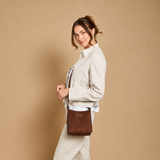 Alice Wheeler Chocolate Brown Mini Hobo Bag with suede finish and branded plaque