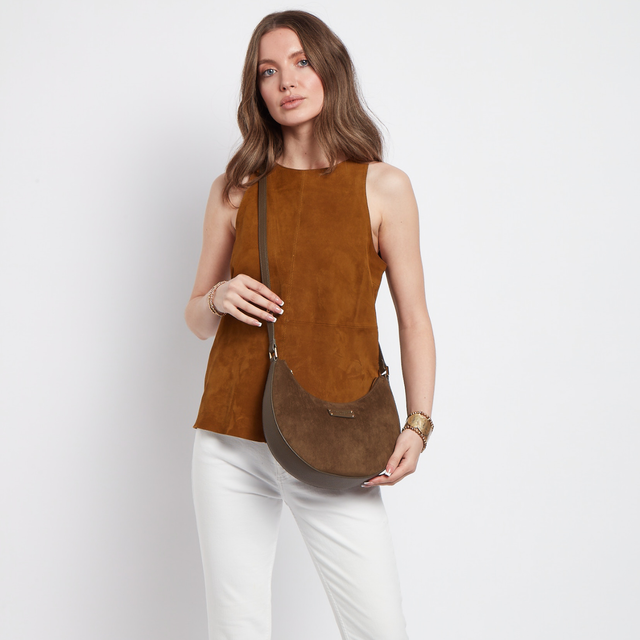 Alice Wheeler Chocolate suedette handbag styled for work, shopping, travel and everyday wear