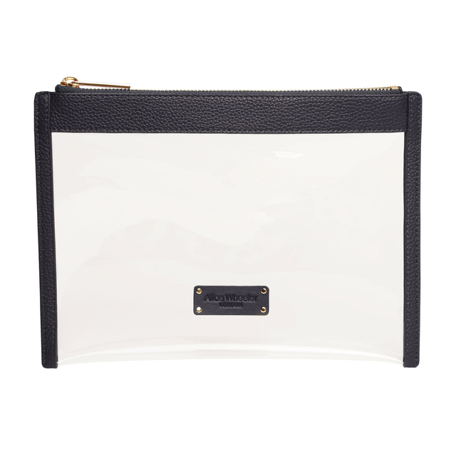 Alice Wheeler Clear Travel Pouch in Black with zip fastening