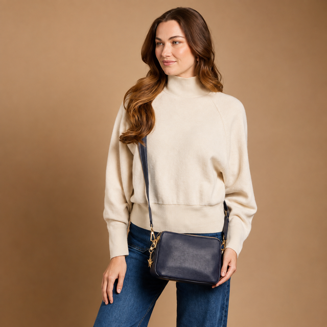 Alice Wheeler Dual Double Zip Crossbody Bag in Navy