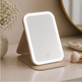 Alice Wheeler folding LED makeup mirror with integrated tabletop stand