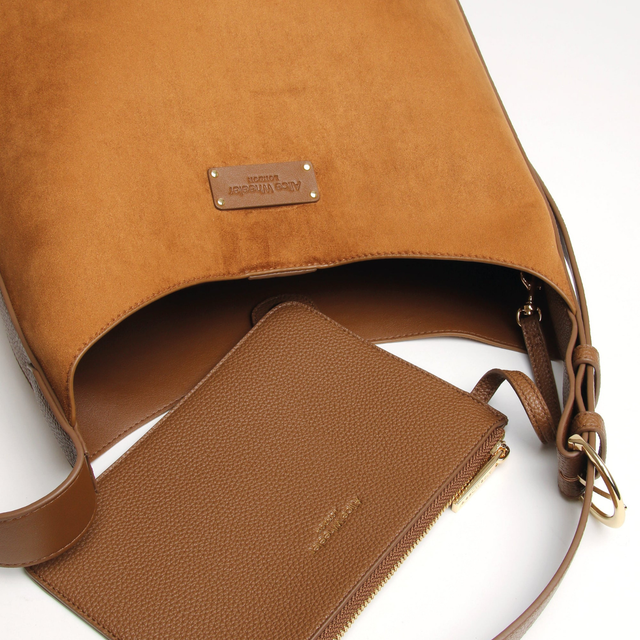 Alice Wheeler Fudge Hobo Bag showing soft suede finish and branded detailing