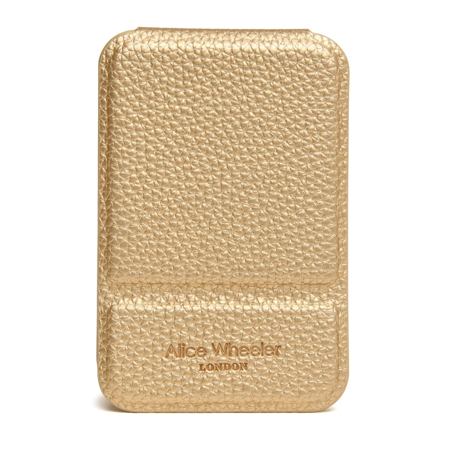 Alice Wheeler Gold Mini Folding Mirror with metallic textured cover
