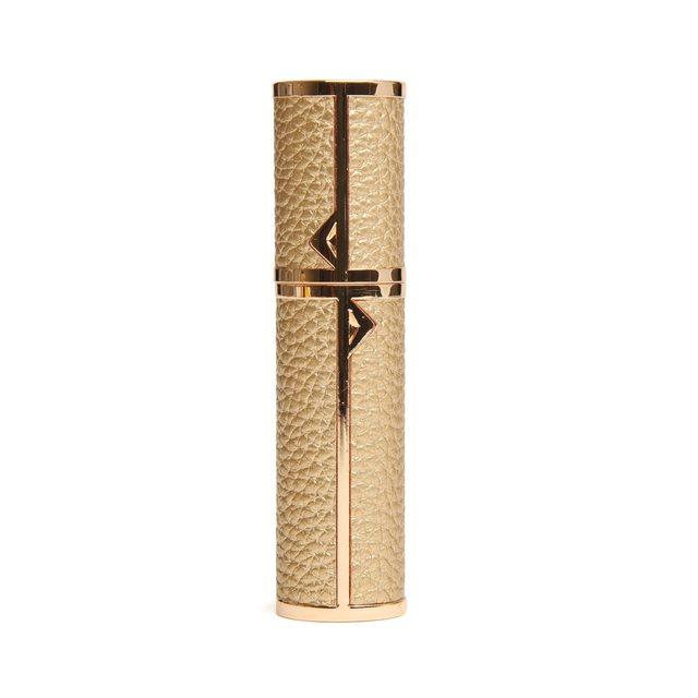 Alice Wheeler Gold refillable perfume atomiser open with spray top and cap