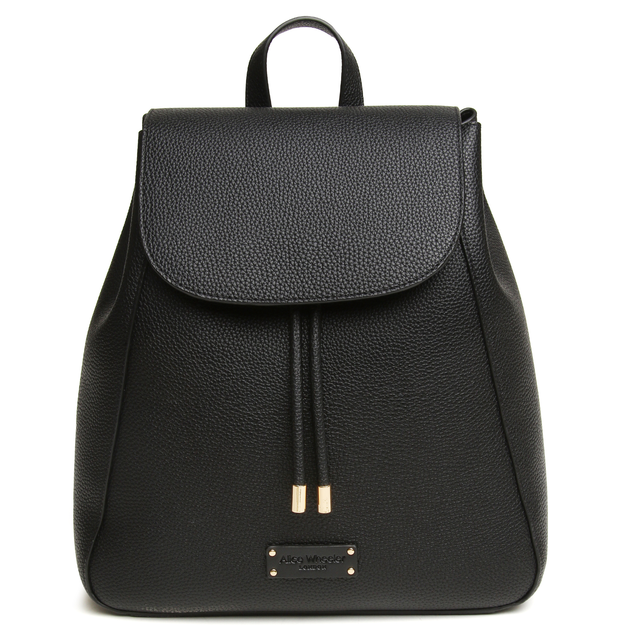 Black Alice Wheeler women's backpack with smooth vegan leather, rope fastening and branded plaque