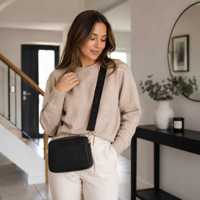 Alice Wheeler Kensington Black Bag with gold-tone hardware and branded plaque