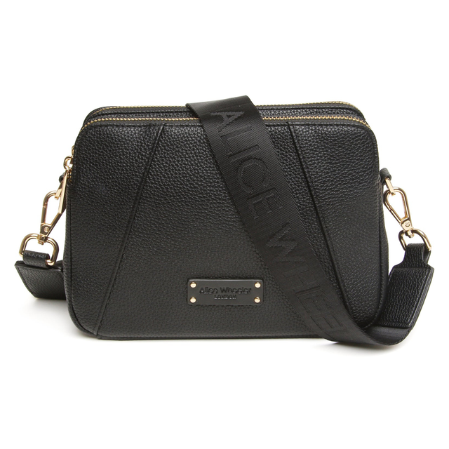 Alice Wheeler Kensington Black Crossbody Bag with two zipped compartments